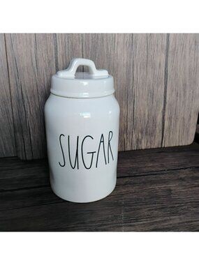 Rae Dunn Large Sugar Canister With Lid, 8" Tall, Ceramic Kitchen Storage Jar